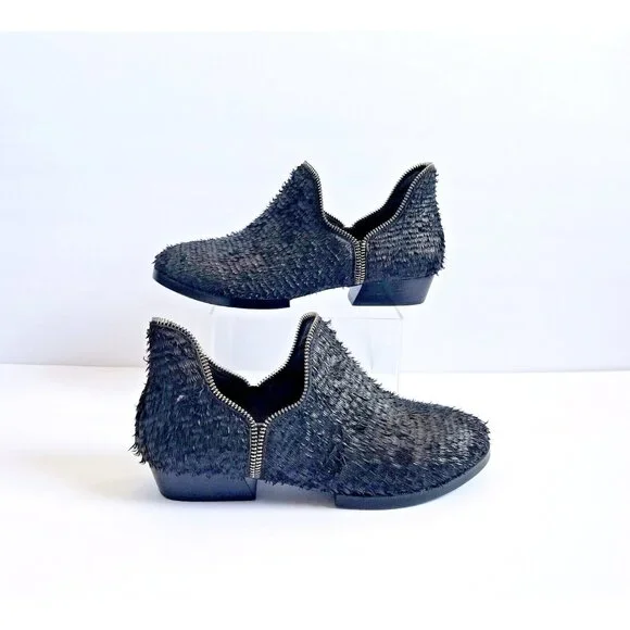BAKERS ELITE Black Settle Frayed Leather Ankle Booties 39 8.5 Heeled Zipper Trim - Picture 9 of 12